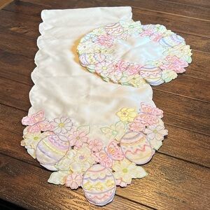 Table Runner and Placemat Set - Embroidered Pastel Easter Eggs, Like New